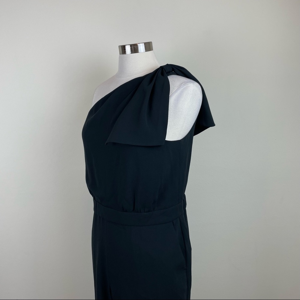 J. Crew Solid Black One Shoulder Bow Jumpsuit Wom… - image 3